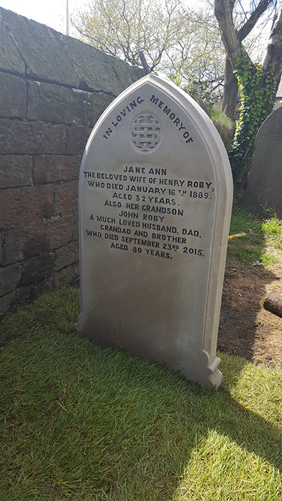 The finished headstone seen here drying in the sunshine. The stone has been restored to its former glory and we have no doubt it will continue to do so for generations to come.